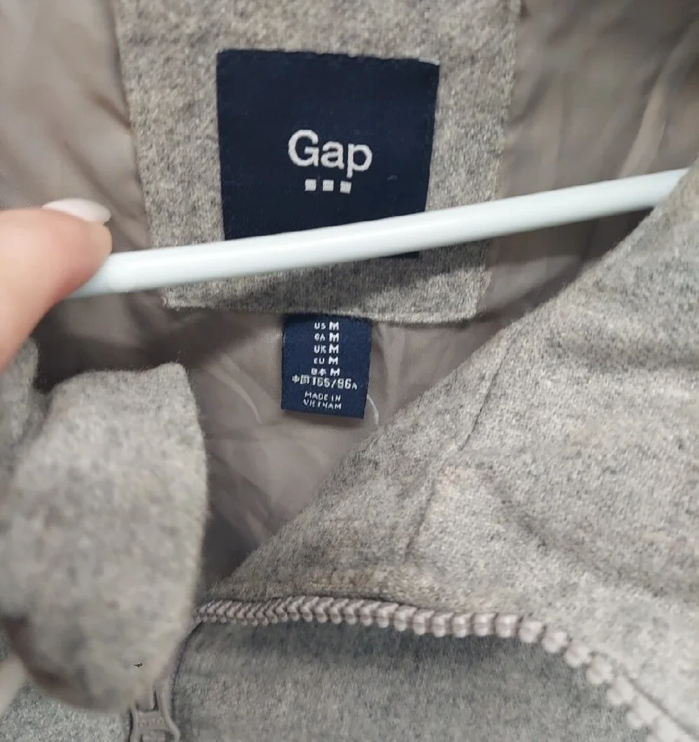 The Gap size Medium Light Gray Quilted Puffer Jacket with Faux Fur Hood